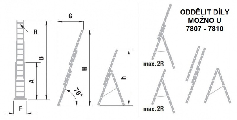 Rebrík trojdielny univerzálny (úns) EUROSTYL 3x 8 2,3m 7808  - AG Náradie