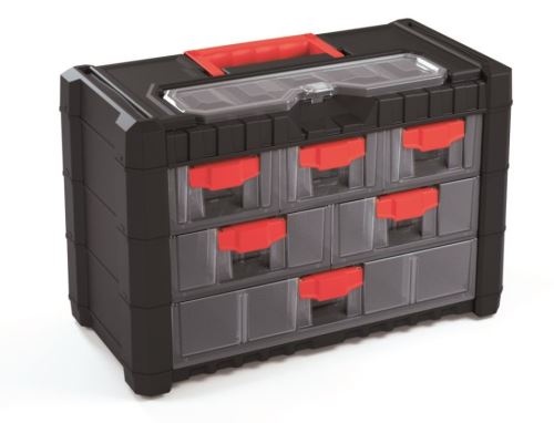 Organizér plastový závesný 6 zásuviek MULTICASE CARGO 400x200x260 červené úchyty - AG Náradie