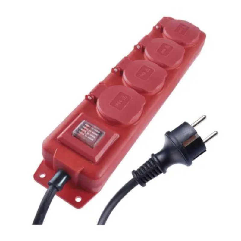 Kábel predlžovací 4z/ 5m s vypínačom 1,5mm guma červeno-čierny P14151 - AG Náradie